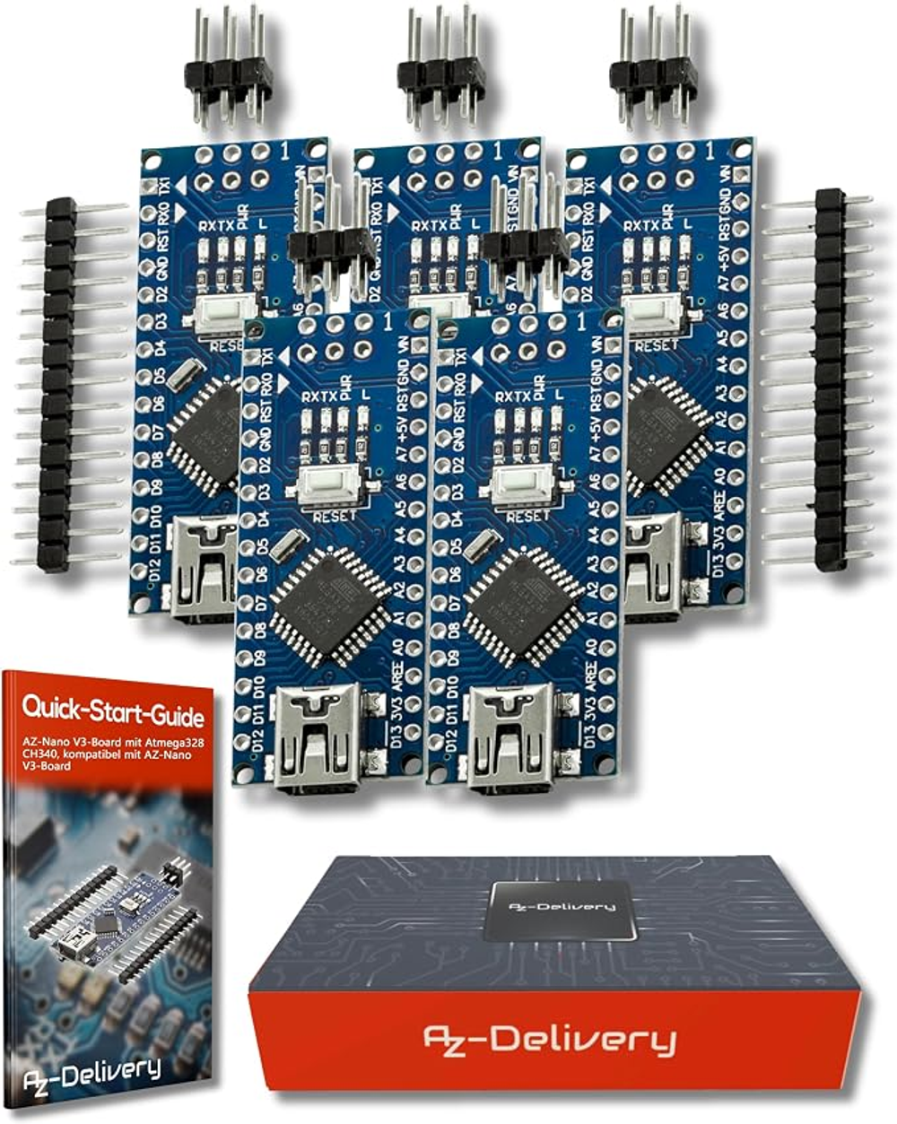 AZDelivery 5X AZ-Nano V3-Board - AZ-Nano V3-Board Mikrocontroller mit Atmega328 CH340 inklusive E-Book